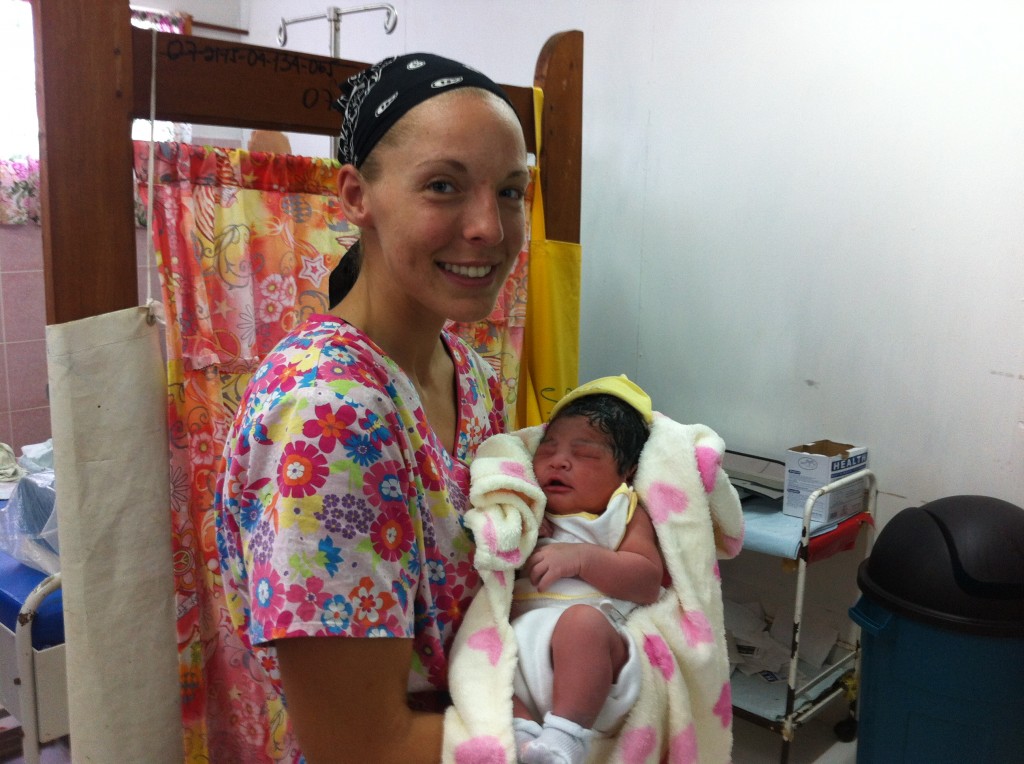 Ren delivering a baby in Nicaragua