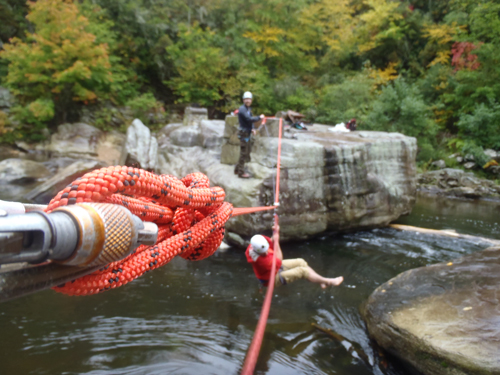 Students cross a river during an Instructor Development course