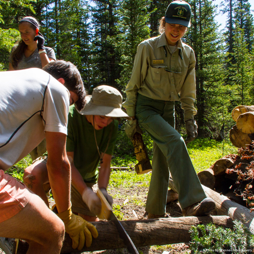 Outward Bound Group cutting wood by Brennen Montgomery