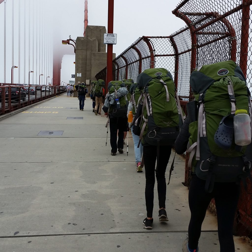 Students are shown on a Yosemite Backpacking to San Francisco Urban Service expedition.