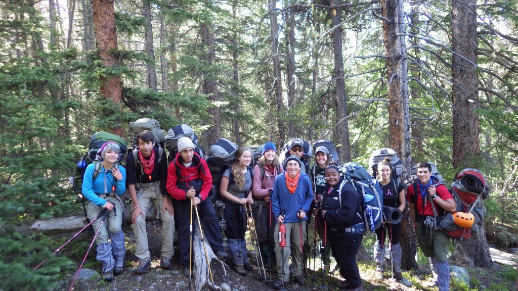 Photo shows a crew on the Colorado Rockies Alpine Backpacking for Grieving Teens expedition, courtesy of Yun Chang.